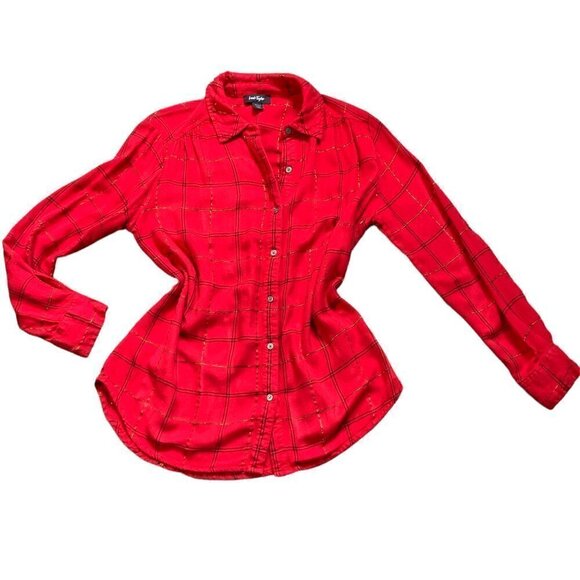Lord & Taylor Red Plaid Button Up Flannel Top Adjustable Lace-up Back Sz S #55G - Picture 1 of 7